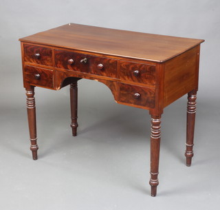 A Georgian mahogany sideboard fitted 1 long and 2 short drawers, raised on turned supports 76cm h x 92cm w x 51cm d 