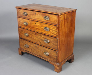 A Georgian mahogany chest with crossbanded top, fitted 4 long drawers with plate drop handles, raised on bracket feet 191cm h x 195cm w x 46cm d 