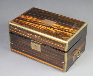A Victorian coromandel and brass banded writing slope with fitted interior 20cm h x 39cm w x 37cm d 