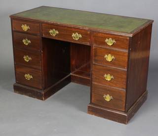 A Victorian mahogany kneehole desk with inset leather writing surface above 1 long and 8 short drawers 78cm h x 120cm w x 53cm d 