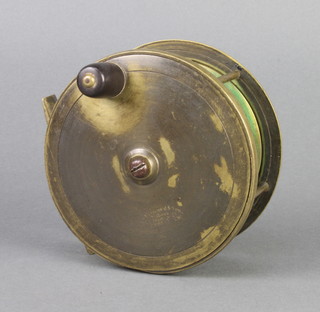 A late 19th Century Bernard & Sons 4 1/2" brass salmon fishing reel with horn handle 

