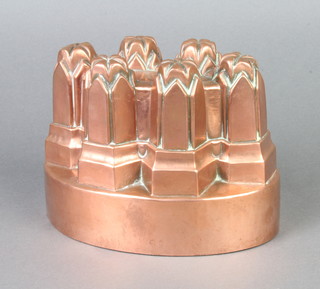 A 19th Century oval copper jelly mould marked 45, 12cm x 16cm x 12cm 