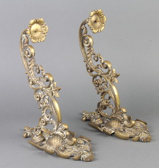 A pair of Victorian style pierced and gilt metal pricket wall brackets 28cm x 31cm 