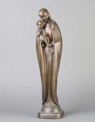 A bronze figure of a standing Virgin Mary and Christ child 40cm x 9cm x 9cm 