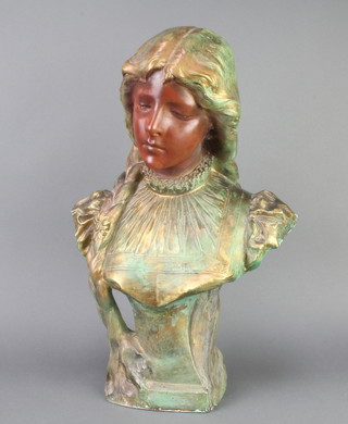 After Turili, an Art Nouveau painted plaster head and shoulders bust of a classical girl, the back marked 560, 54cm x 39cm 
