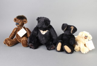 A Jean Ashburne Bear Bits limited edition rabbit "Liquorice" no.1 of 1, 28cm together with a ditto bear "Vashti" 11 of 30, 30cm and 2 Jill Hussey "Something's Brewing" limited edition bears "Little Bear" 5 of 15 13cm and Elton John no. 4 of 5  
