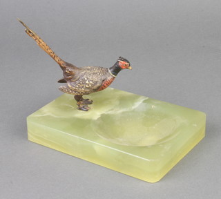 An Art Deco cold painted bronze and marble ashtray decorated a figure of pheasant 12cm x 14cm x 10cm 