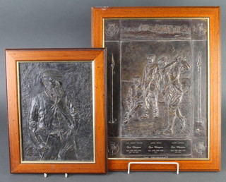 A rectangular bronzed plaque, the Triumvirate 39cm x 29cm and 1 other plaque of a standing golfer 27cm x 19cm 