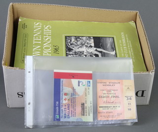 A 1966 Empire Stadium Wembley World Championship ticket, a collection of Rugby Union programmes, a 1965 Lawn Tennis Championship programme, a Geoff Boycott Yorkshire and England programme bearing signature  