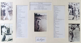Of golfing interest Ben Hogan, five black and white images of the golfer mounted in paper mount and bearing signature 40cm x 70cm 