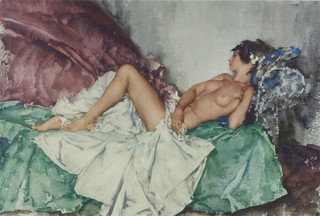 William Russell Flint (1880-1969), limited edition coloured print 457/850 with blind proof stamp, study of a reclining naked lady 42cm x 59cm 