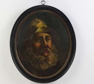 Edwardian oil on board unsigned, study of a bearded fisherman 36cm x 30cm, oval 