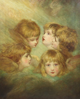 After Joshua Reynolds, oil on canvas unsigned, study of five angels 75cm x 62cm 