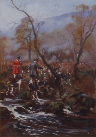 Lionel Dalhousie Robertson Edwards (1878-1966), coloured print signed in pencil, "Hind Hunting the Mort" 25cm x 18cm 