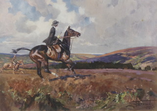 Lionel Dalhousie Robertson Edwards (1878-1966), coloured print signed in pencil, "A Moorland Gallop" 19cm x 27cm 
