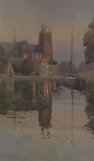Alexander Y Wishaw (1870-1947), watercolour signed and dated 1905, Dutch canal scene at moonlight 48cm x 29cm 