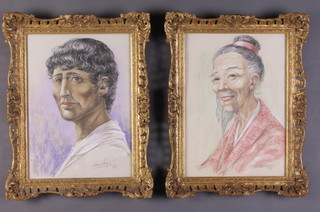 20th Century pastel studies of a Chinaman and a Roman, indistinctly signed and dated 1982, 36cm x 26cm 