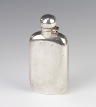 An Edwardian style silver hip flask, 134 grams 
