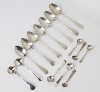 A Victorian silver mustard spoon London 1898 and minor spoons, 120 grams 