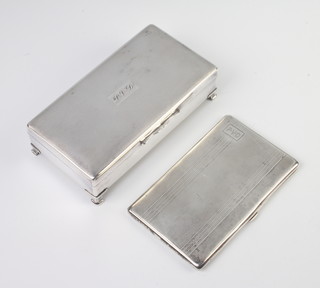 An Art Deco silver engine turned cigarette case 202 grams (dented), with inscription, together with a plated cigarette box 