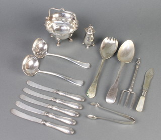 A silver plated fork and minor plated cutlery 