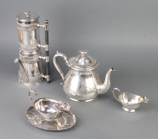 A Victorian silver plated bulbous teapot and minor plated wares