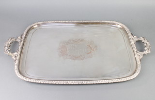 A Victorian silver plated 2 handled tray with chased armorial 75cm 