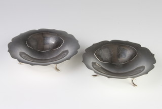 A pair of Sterling silver lobed bon bon dishes on scroll feet 11 cm, 148 grams  