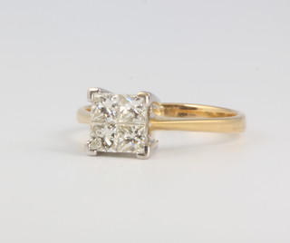 An 18ct yellow gold 4 stone princess cut diamond ring approx. 1ct size P 1/2
