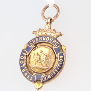 A 9ct yellow gold and enamelled football fob 7.3 grams 