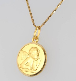 An 18ct yellow gold cherub pendant and chain 6.3 grams 