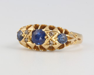 An 18ct yellow gold sapphire and diamond ring size M 1/2, 3.8 grams