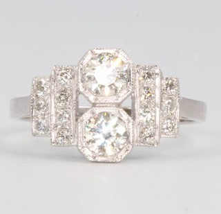 An Art Deco style platinum and diamond ring approx. 0.8ct, size M 1/2
