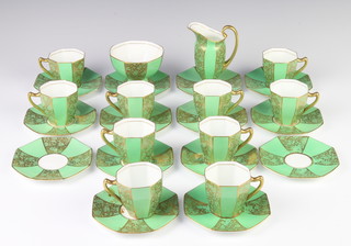 A Royal Doulton Art Deco part coffee set comprising 10 octagonal coffee cups, 14 saucers, a cream jug and sugar bowl 