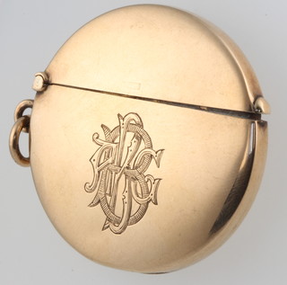 A 9ct yellow gold circular vesta with engraved monogram 17.3 grams 