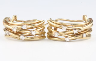 A pair of 9ct yellow gold half hoop diamond ear clips, 6.6 grams