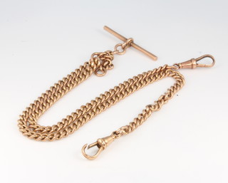 A 9ct rose gold Albert with matching T bar and 2 clasps, 415mm, 29.5 grams 