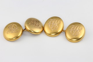 A pair of 15ct yellow gold cufflinks engraved with a monogram, 5.3 grams