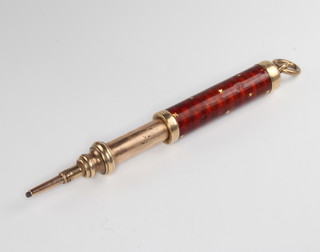An Edwardian gilt and enamelled propelling pencil by S Morden & Co, 10cm 