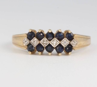 A 9ct yellow gold sapphire and diamond ring size P, 2.2 grams