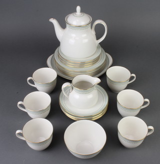 A Royal Doulton Berkshire pattern tea set comprising teapot, 8 tea cups, 6 saucers, 6 small plates, 6 medium plates, 1 sandwich plate, milk jug, sugar bowl, minor china 