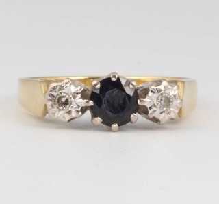 A 9ct yellow gold sapphire and diamond ring size P, 3.7 grams