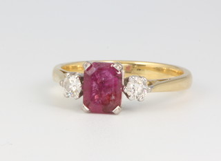 A yellow gold ruby and diamond ring, size R 