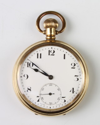 A gentlemans gilt case mechanical pocket watch with seconds at 6 oclock
