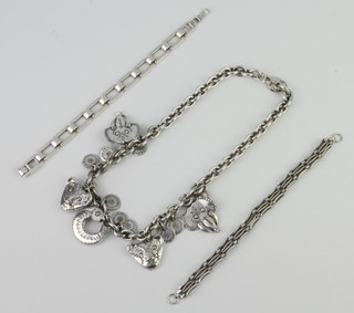 Two silver bracelets, 52 grams and a white metal necklace