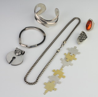 A silver bangle and minor silver jewellery 223 grams 