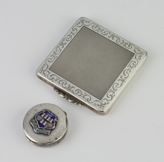 A Continental silver engine turned compact and a silver pill box 89 grams