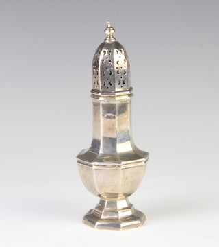 A Queen Anne style silver octagonal sugar shaker, Sheffield 1935, 104 grams 