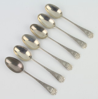 A set of 6 Victorian silver teaspoons with bright cut decoration London 1897
