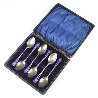 A set of 6 Edwardian silver and enamelled teaspoons Birmingham 1905 